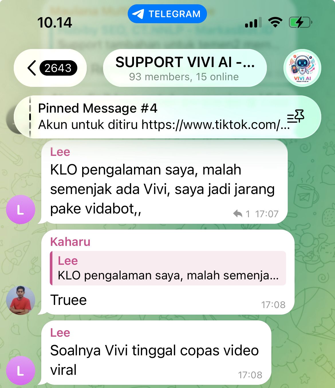 Testimoni Member 1 VIVI AI - Member mulai konsisten upload harian